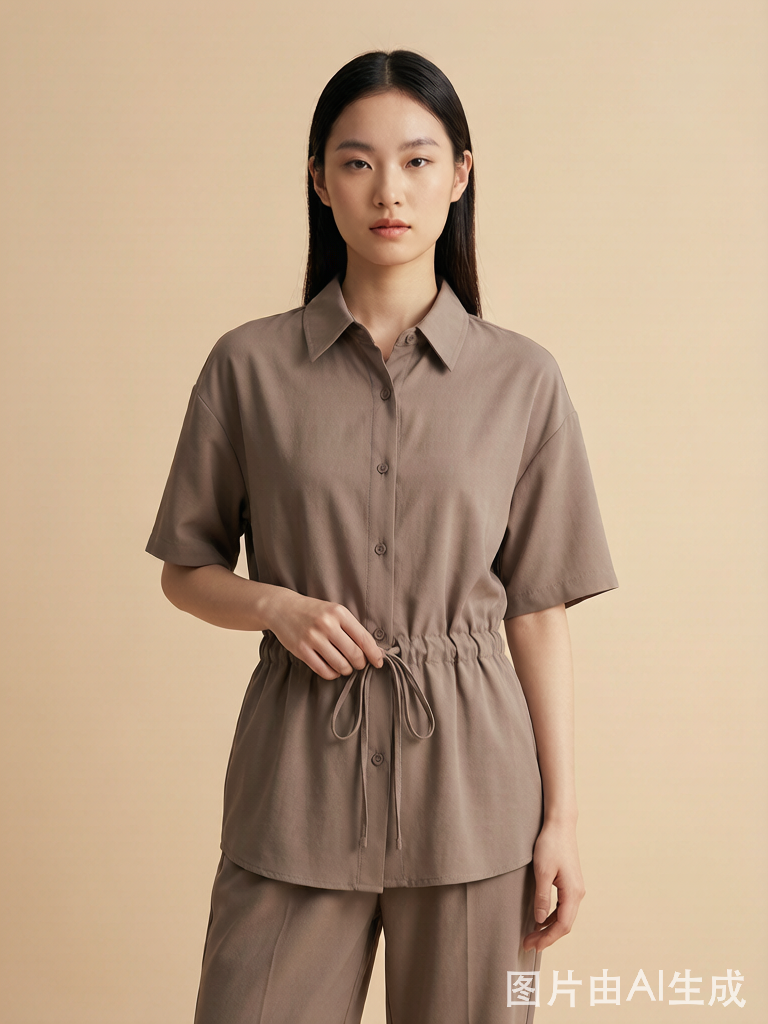 Drawstring Hem Shirt Set