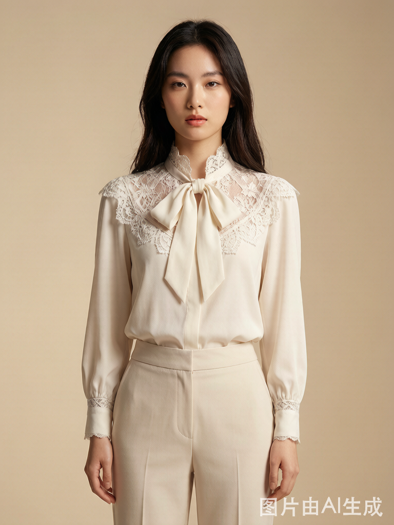 Lace Bow-Tie Stand Collar Blouse