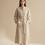 Minimalist Linen Set Stand Collar Belted Shirt & Long Skirt
