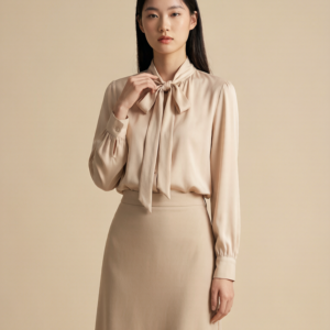 AURORA Tie-Neck Long Sleeve Blouse 穿搭灵感搭配图 设计感女装 | Styling inspiration outfit idea minimalist designer dress