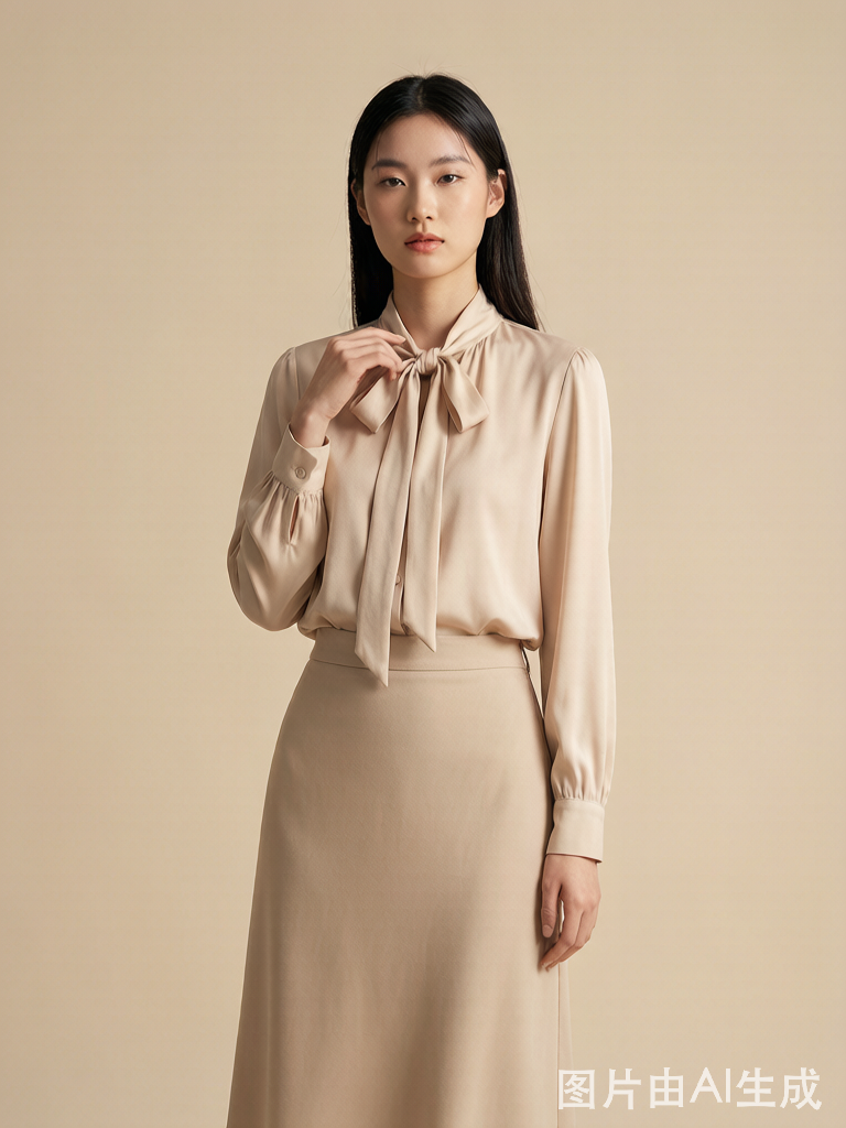 Tie-Neck Long Sleeve Blouse