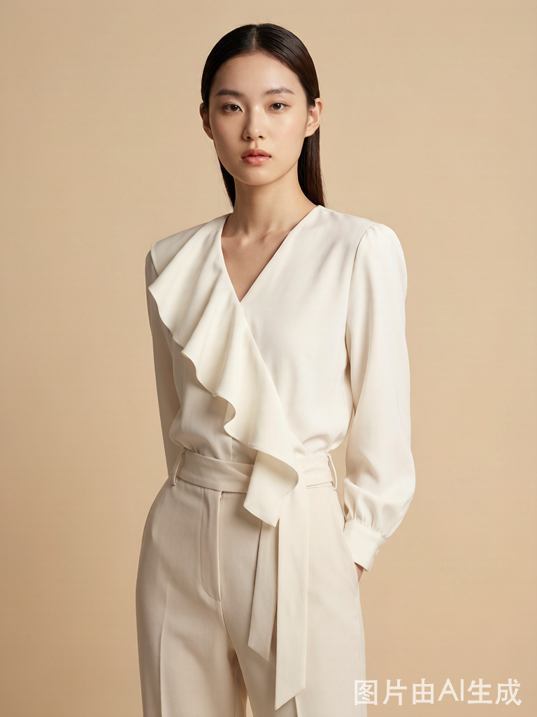 Asymmetric Ruffle Collar Blouse