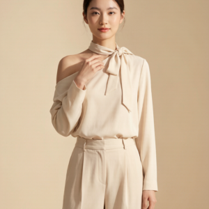 AURORA Asymmetric Tie-Neck Top 穿搭灵感搭配图 设计感女装 | Styling inspiration outfit idea minimalist designer dress