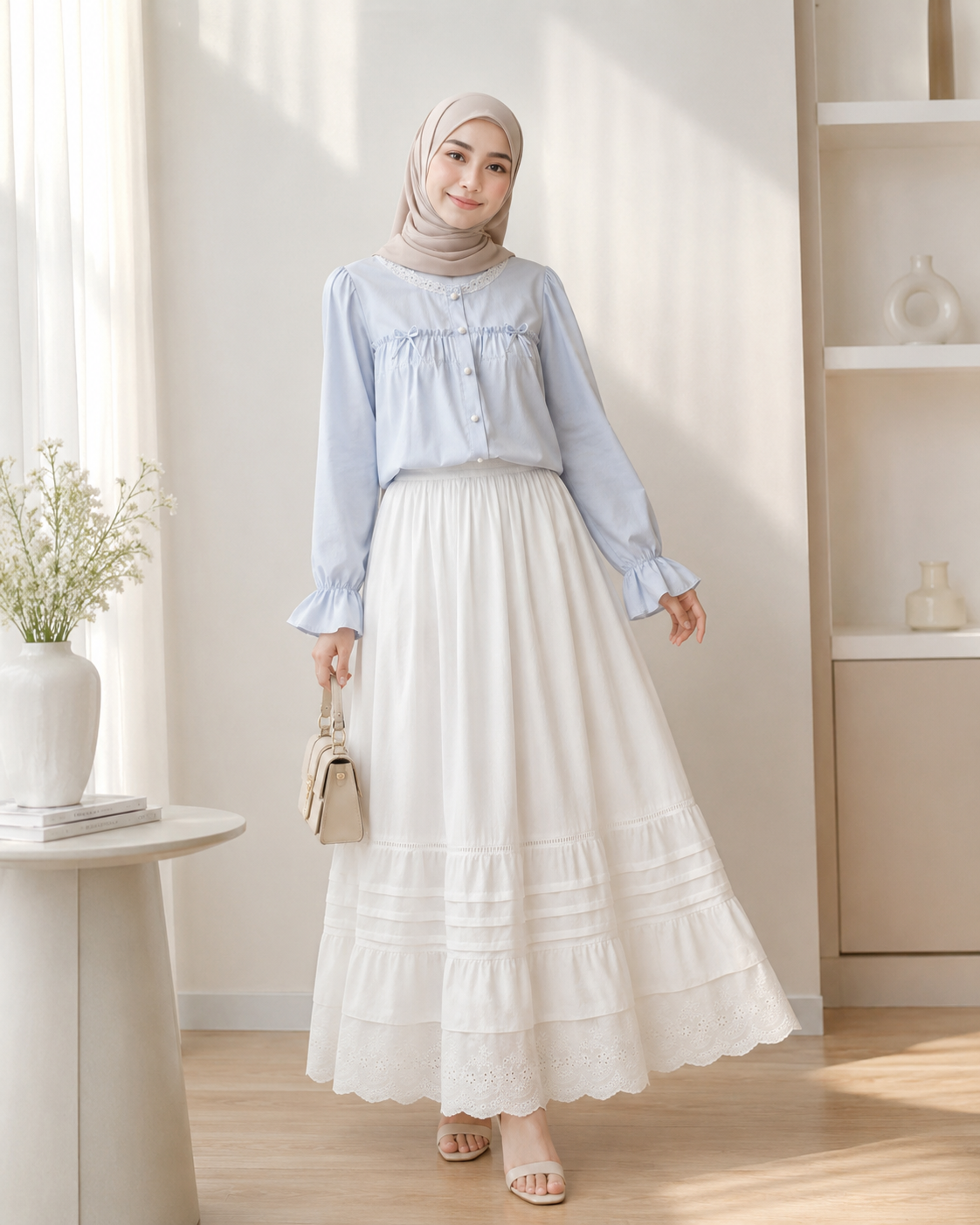 French Lace Collar Bow Blouse Long Sleeve Loose Fit Top
